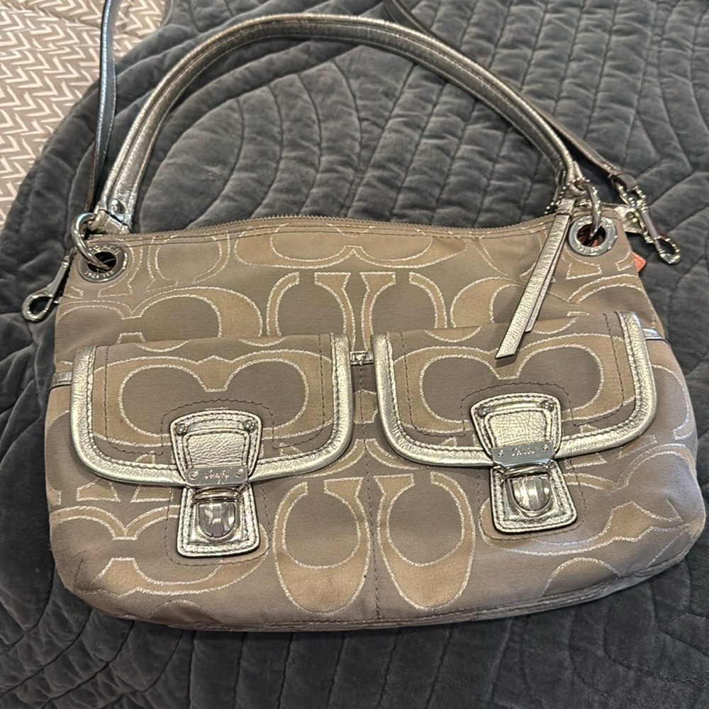 Coach silver and gray fabric purse